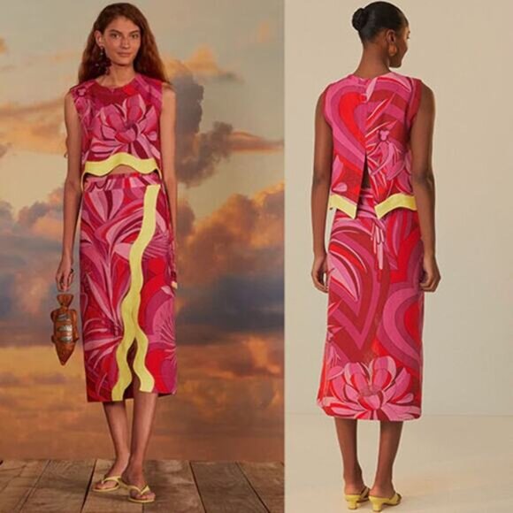 NWT Farm Rio Floral Embroidered Endless Summer Red Wrap Skirt Red Yellow Sz: XS - Picture 8 of 8